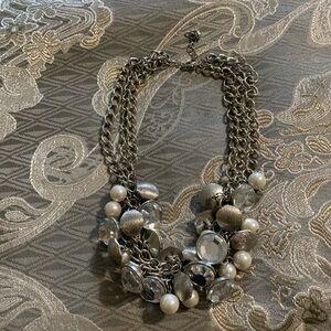 Statement Silver-Tone Necklace with Pearl and Crystal Accents